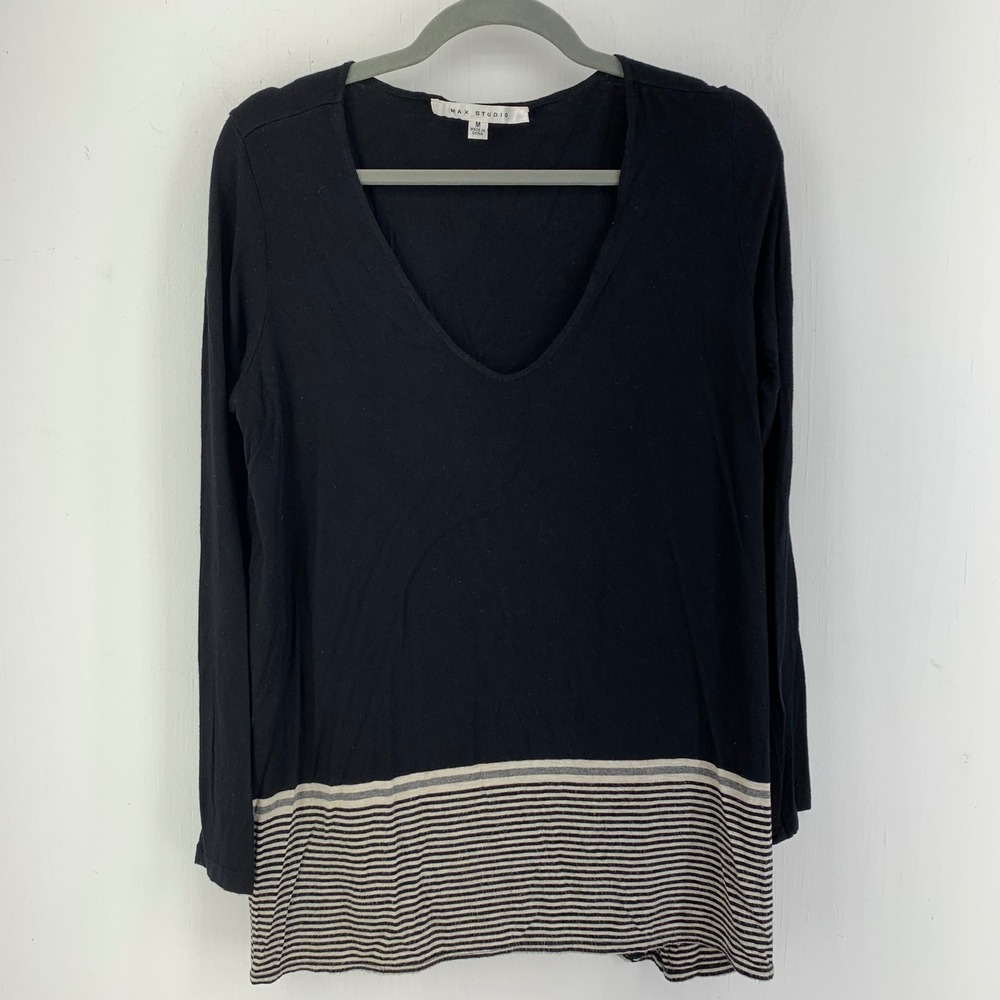 Max Studio Womens Medium Parisian Layering Casual Long Sleeve Striped Tunic Top
